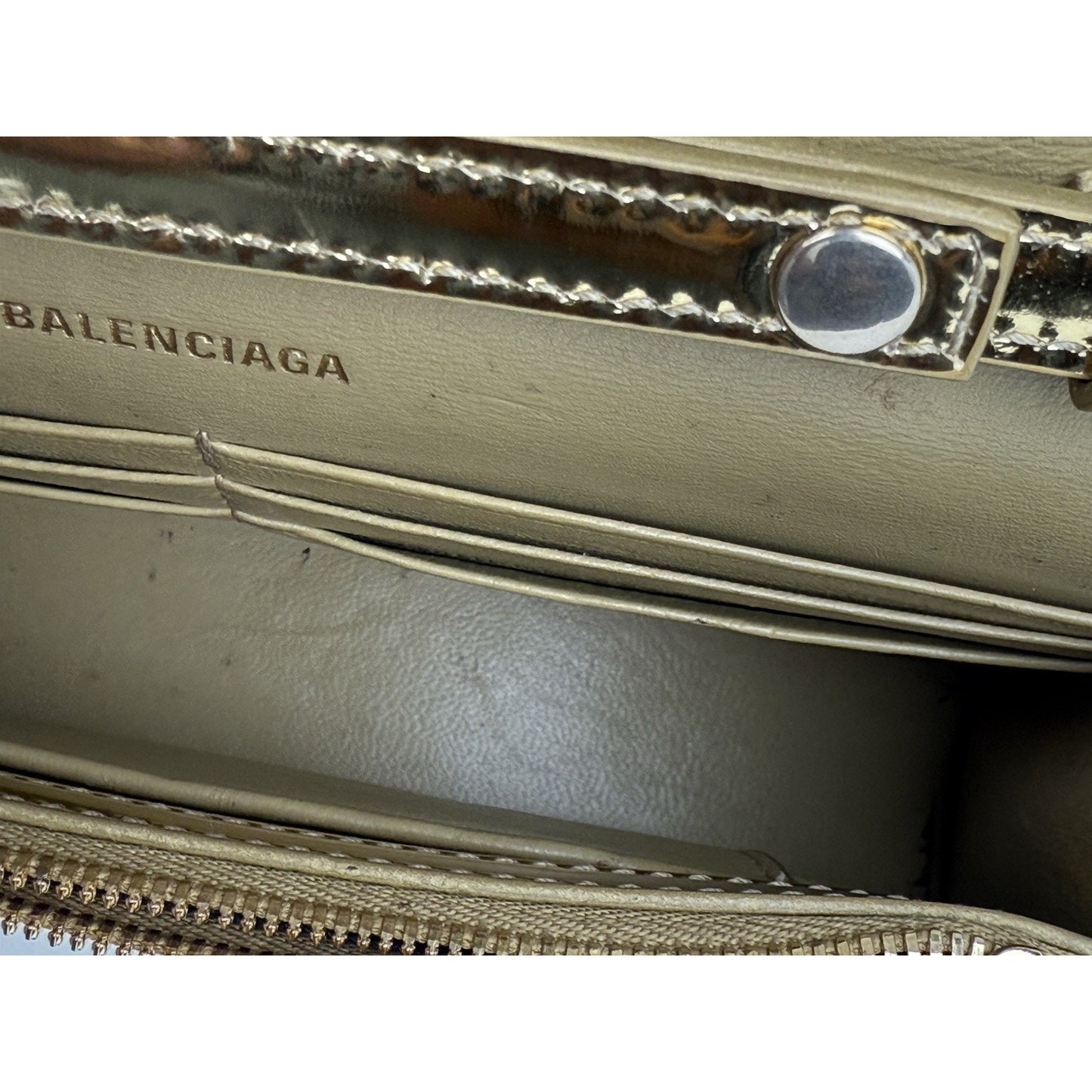 BALENCIAGA Hourglass Mirror Wallet On Chain Bag in Gold