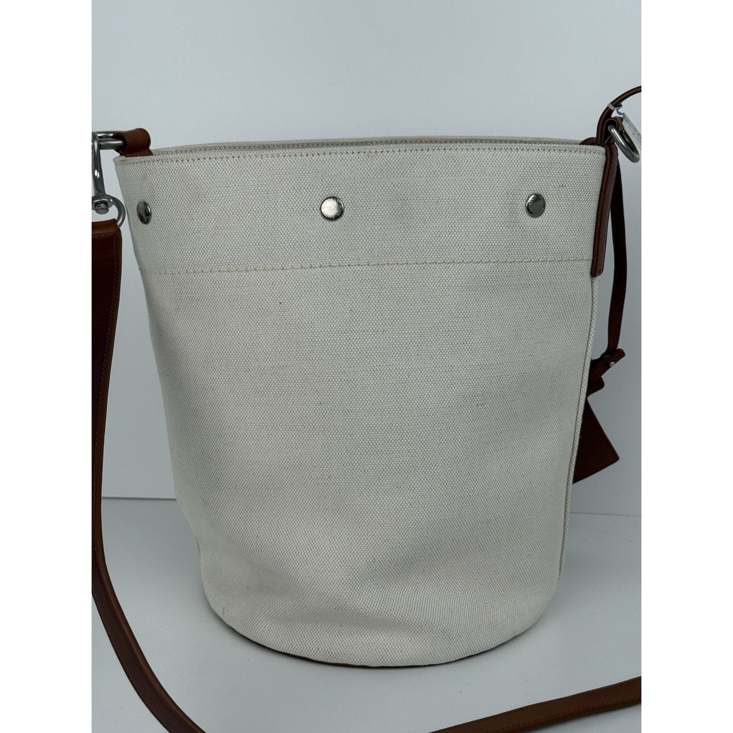 Saint Laurent Rive Gauche Linen Leather Women’s Bucket Bag in Beige