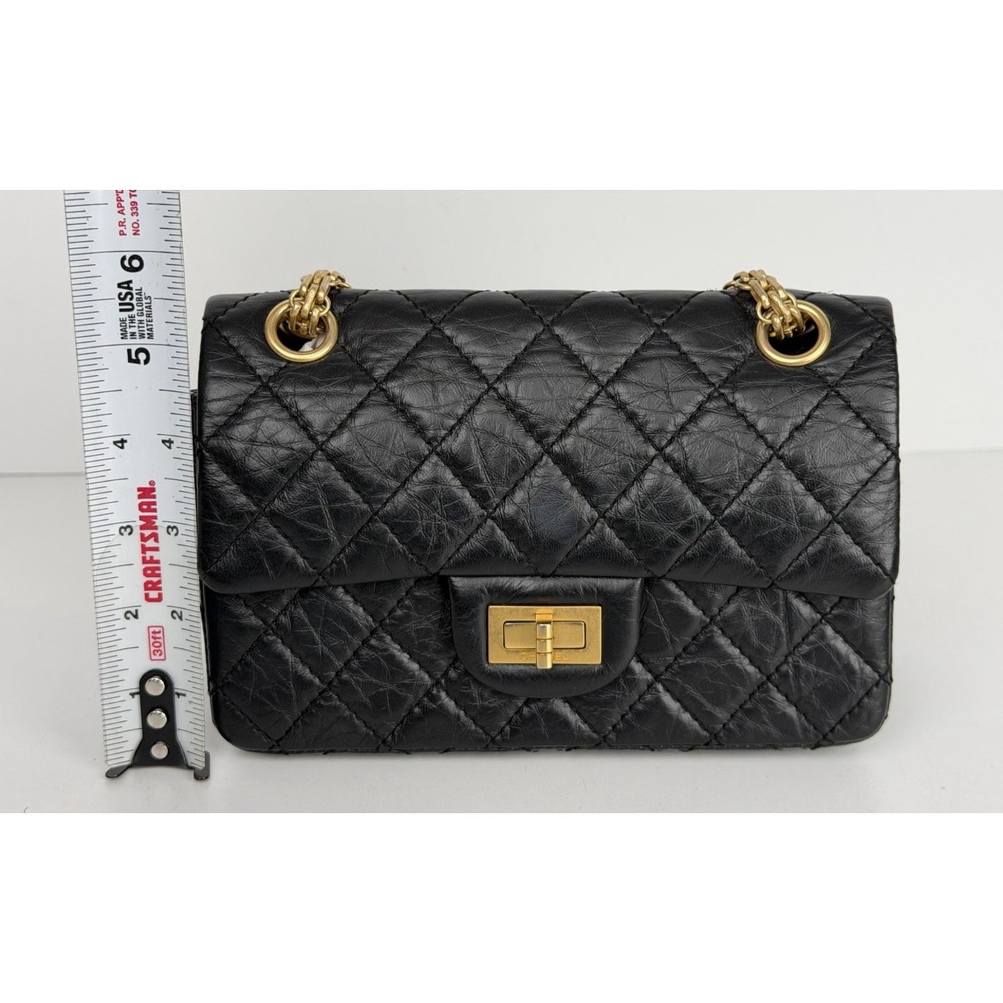 Chanel 2.55 Reissue Small Flap Bag Black Quilted Aged Calfskin Leather NFC C9