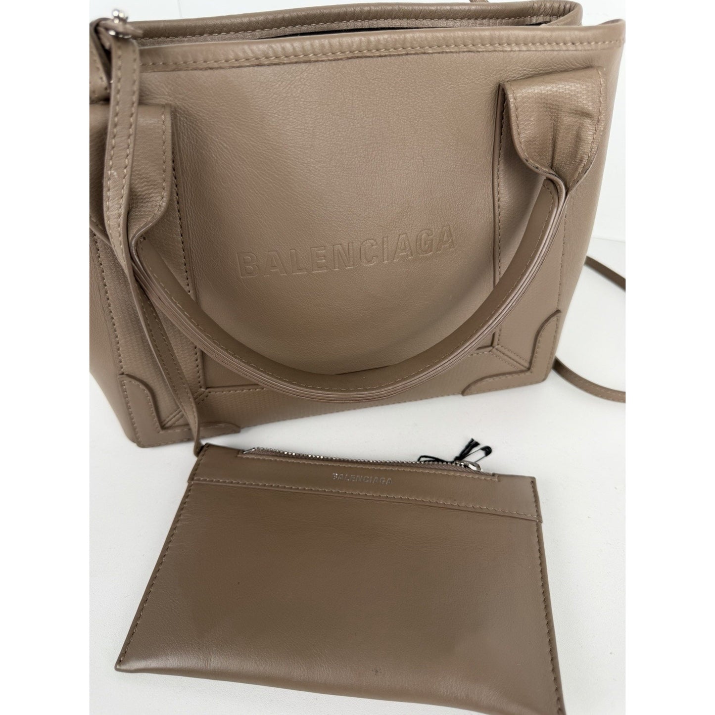 Balenciaga Navy Cabas Top Handle Bag XS with Pouch in Brown Leather S-10