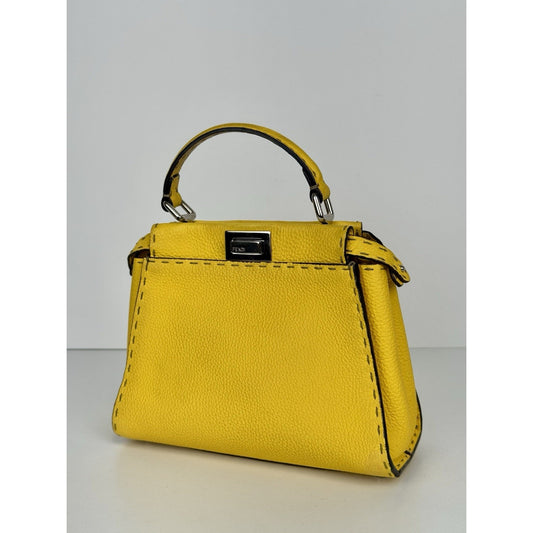 Fendi Peekaboo Mini Bag Yellow Leather Silver Hardware B-9