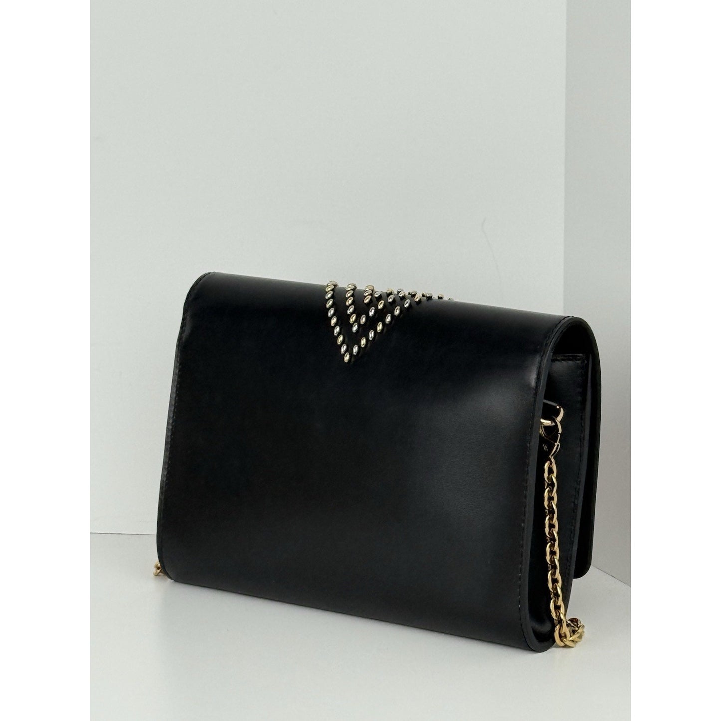 LOUIS VUITTON Black Calfskin Fleur De Lys Pochette Studded Chain Louise