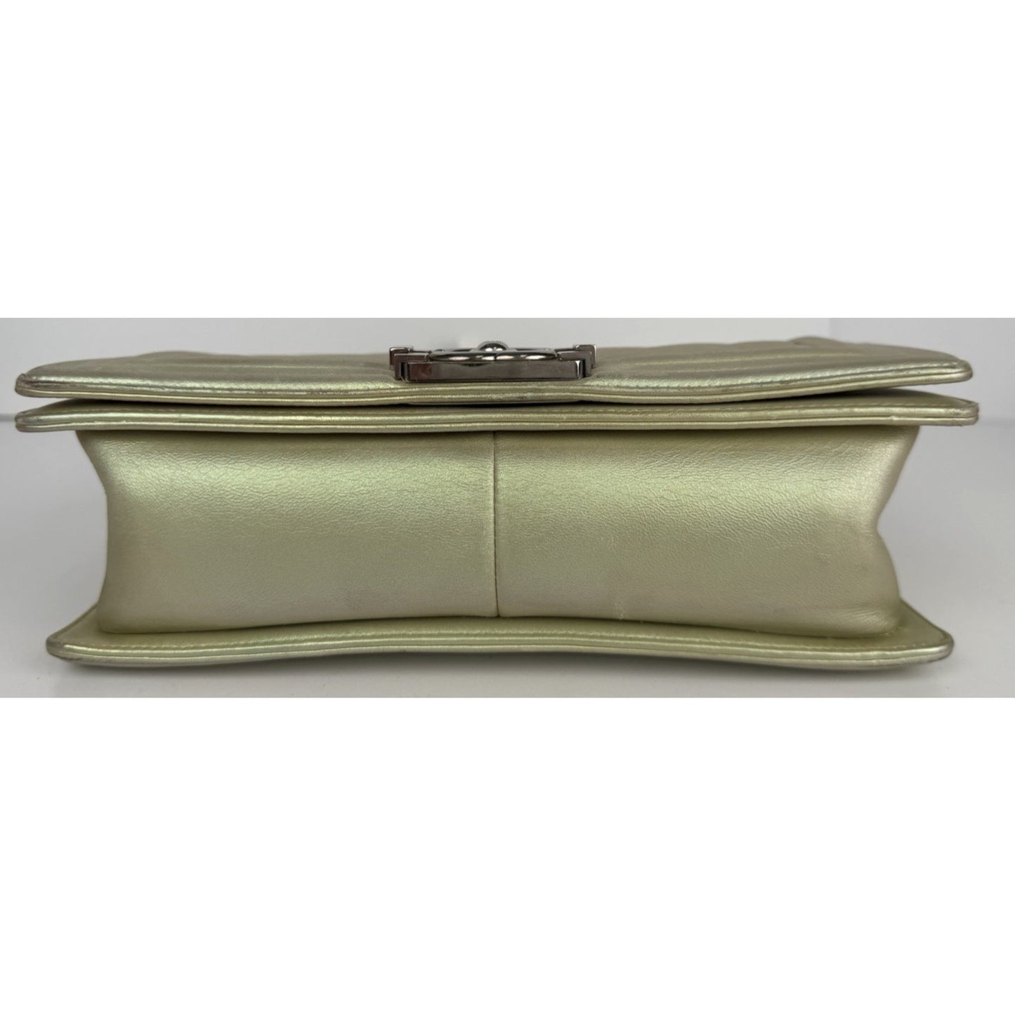 Chanel Old Medium Boy Bag in Iridescent Green Chevron Lambskin 2017 D1