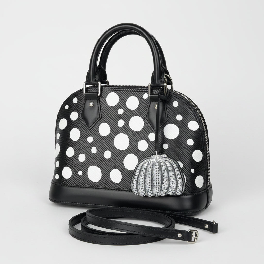Louis Vuitton x Yayoi Kusama Alma BB Handbag in Black Epi Leather NFC C8