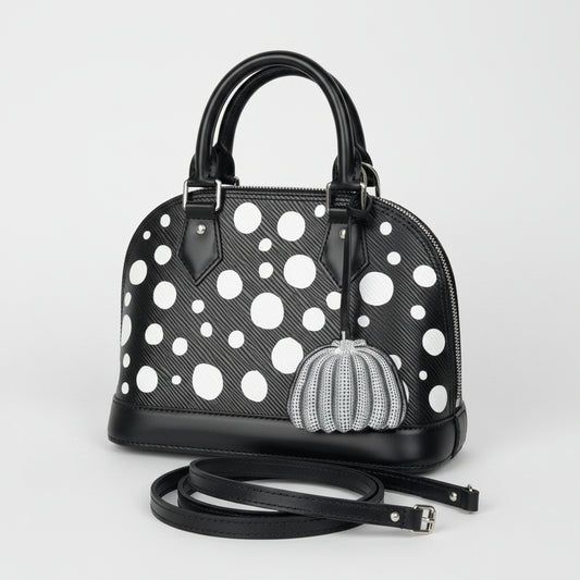 Louis Vuitton x Yayoi Kusama Alma BB Handbag in Black Epi Leather NFC B9