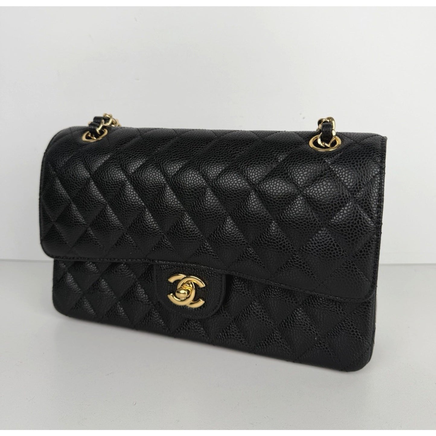 Chanel Classic Double Flap Bag Medium in Black Quilted Caviar Leather NFC D-8