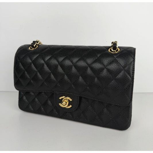 Chanel Classic Double Flap Bag Medium in Black Quilted Caviar Leather NFC D-8