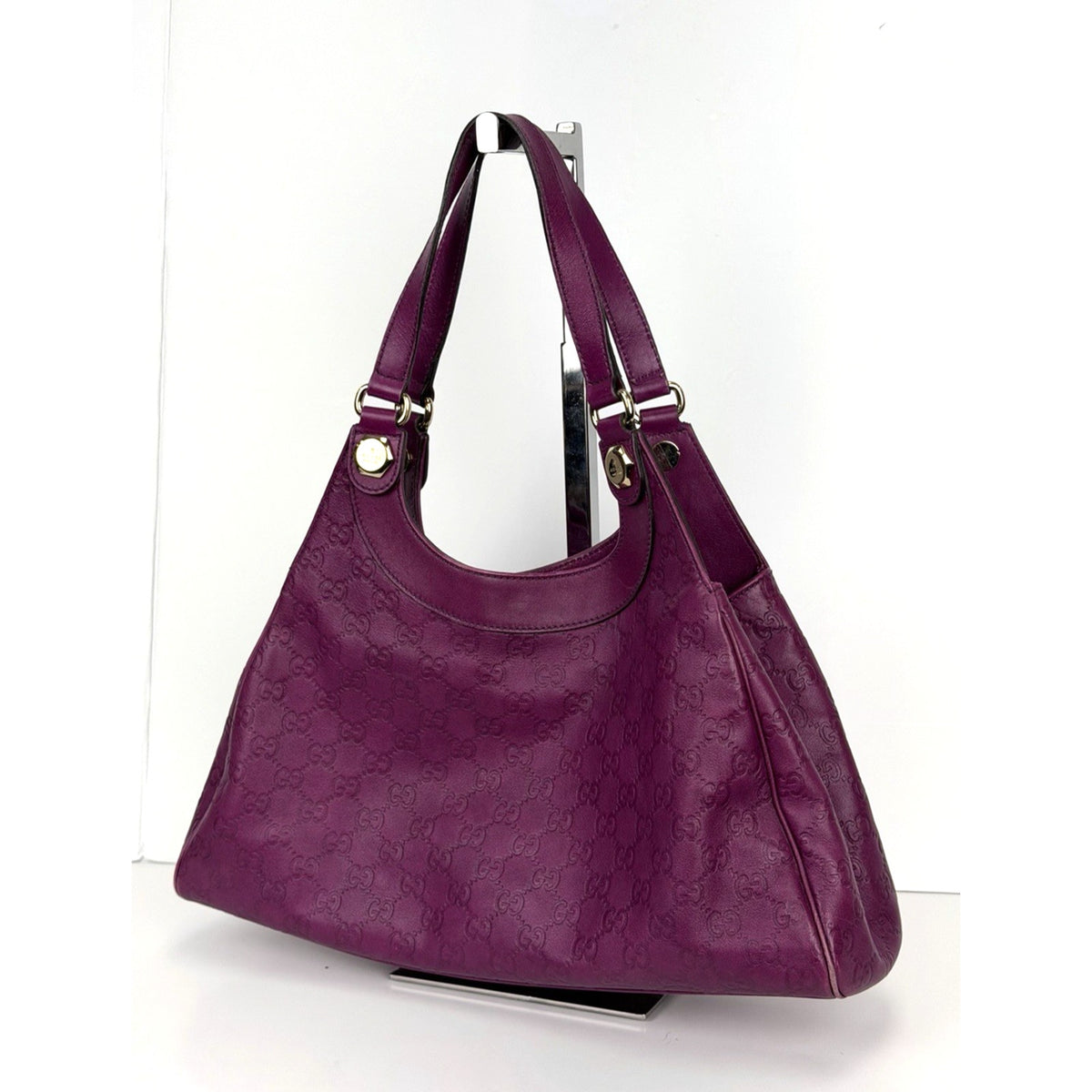 Gucci Charmy Hobo Shoulder Bag in Purple Guccissima Leather Silver Hardware S-05