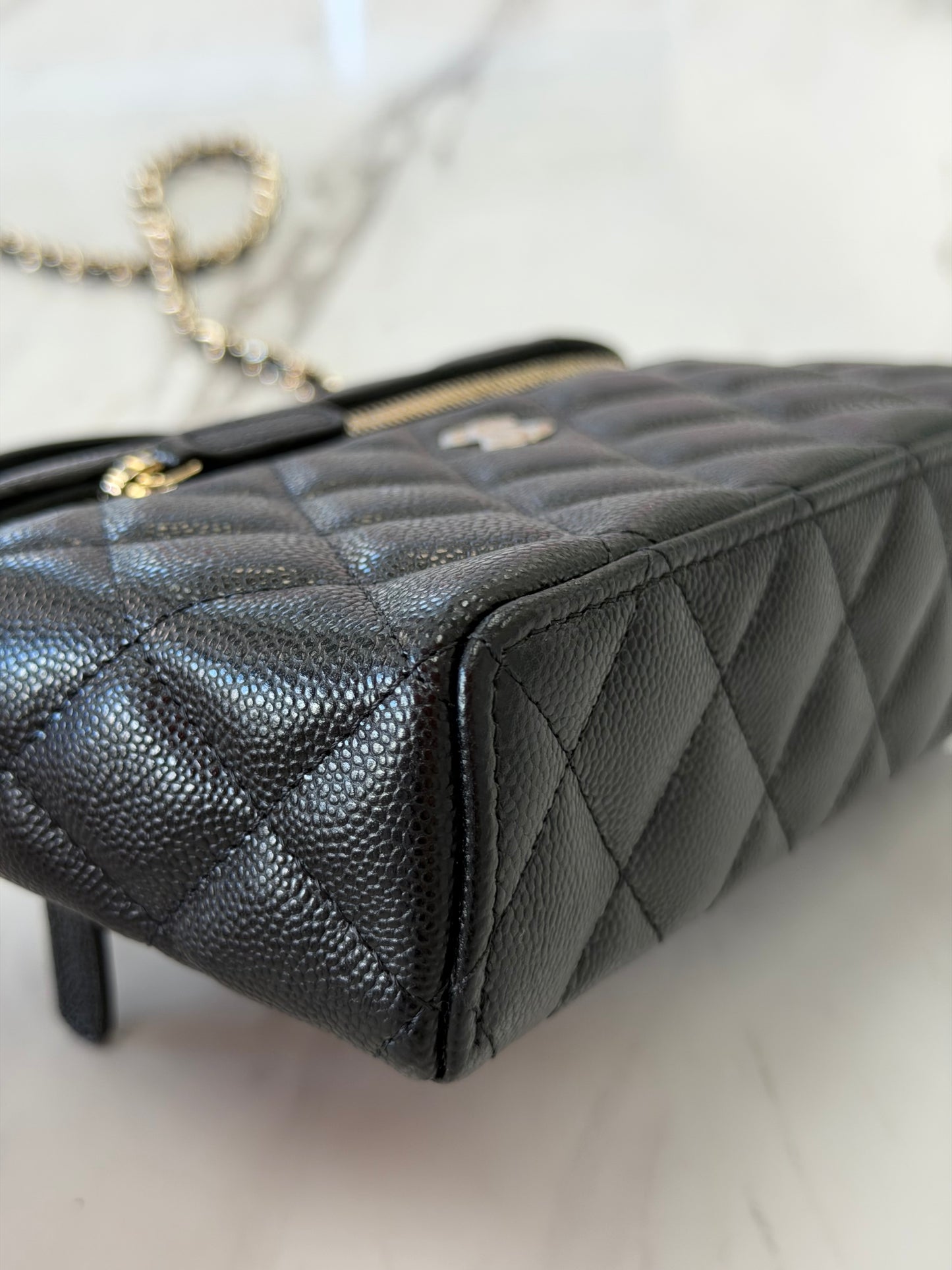 Chanel Caviar Quilted Top Handle Slim Vanity Case with Chain