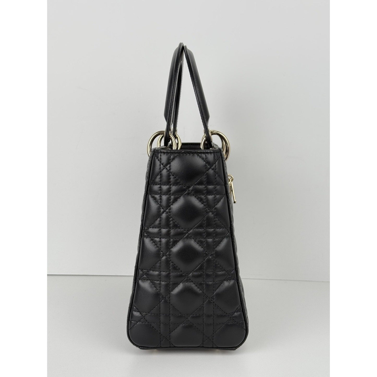 Dior Lady Medium Tote Shoulder Bag Black Leather