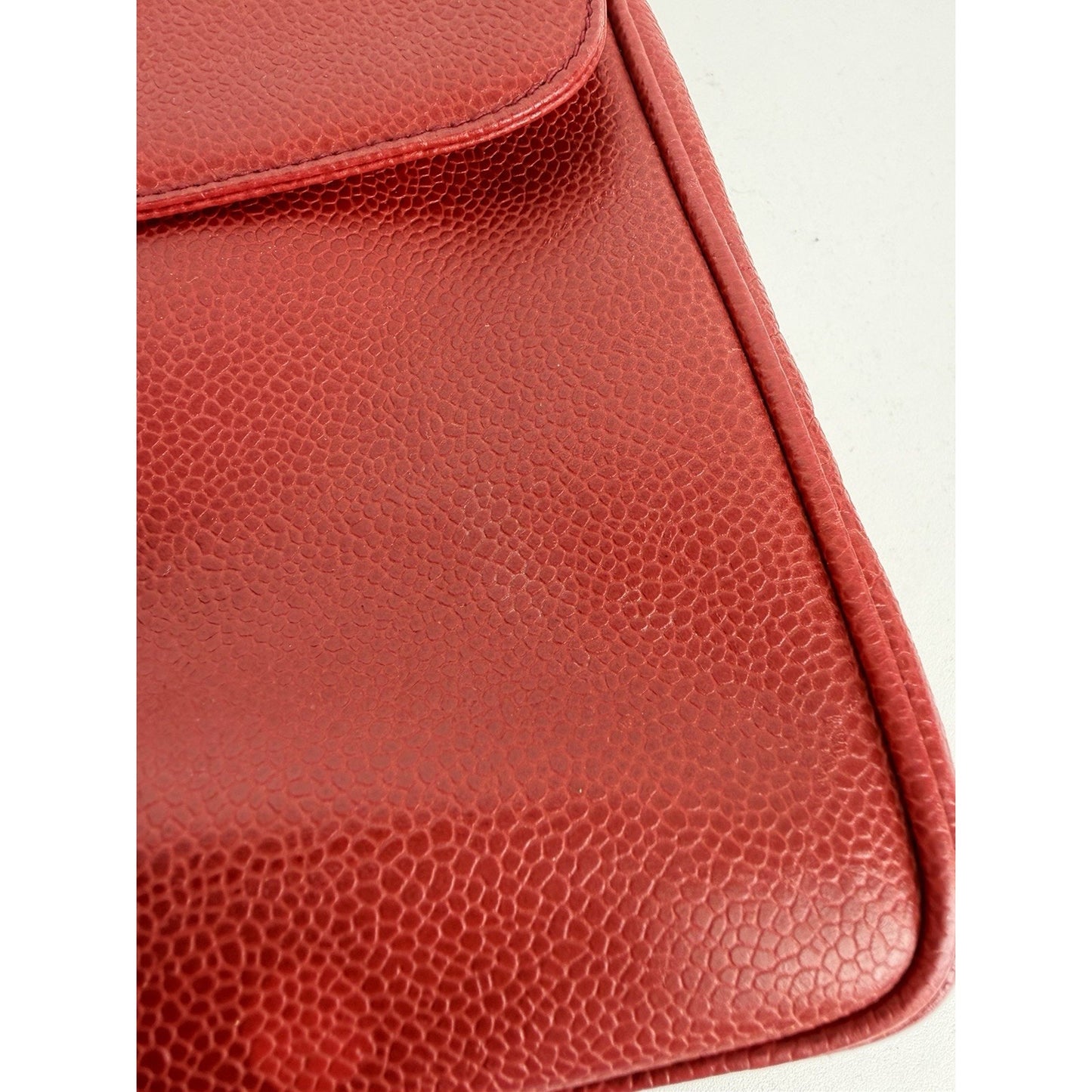Chanel Outside Flap CC Pocket Tote Bag Vintage Red Caviar Leather 1994–1996 F1