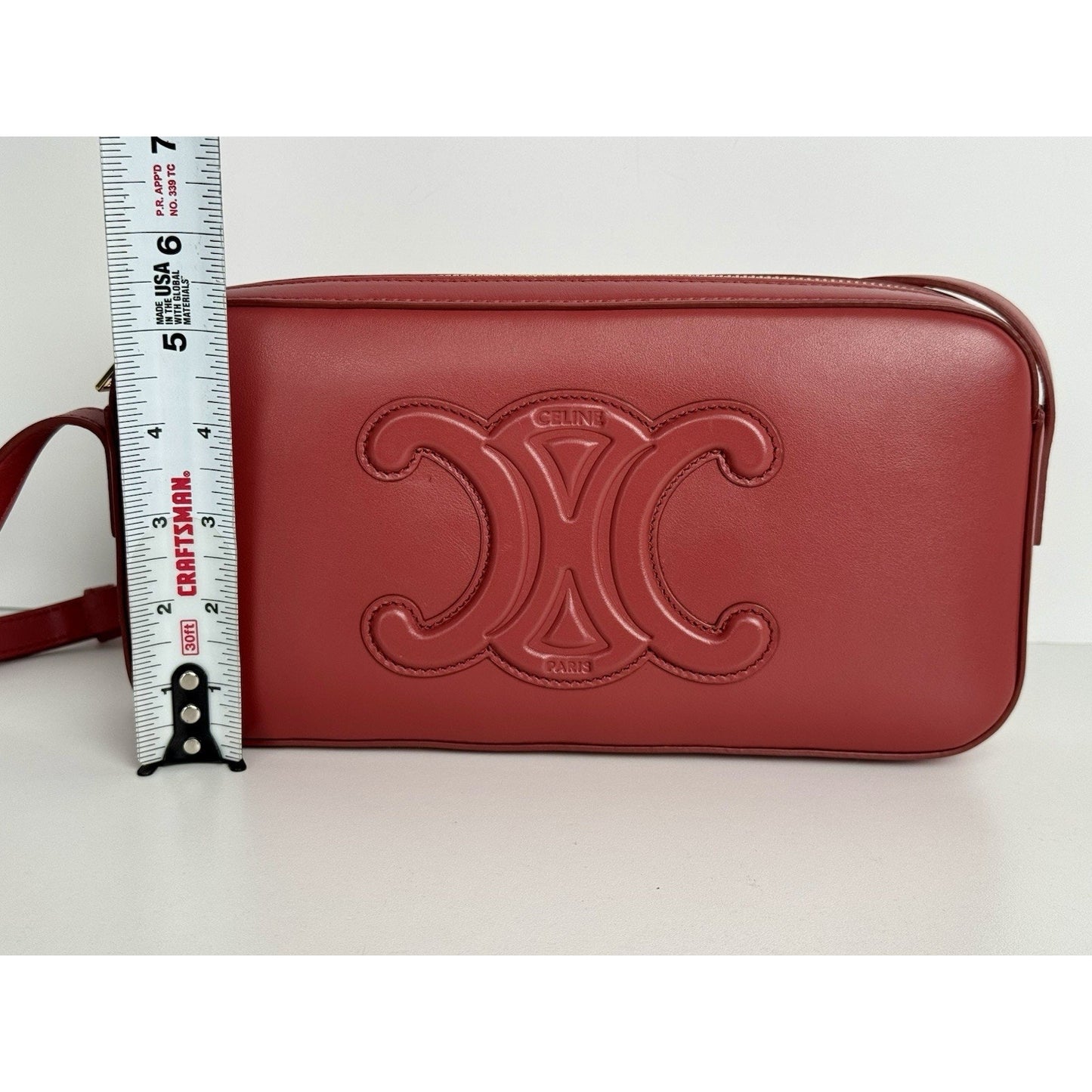 Celine Triomphe Camera Shoulder Bag Red Leather C-8