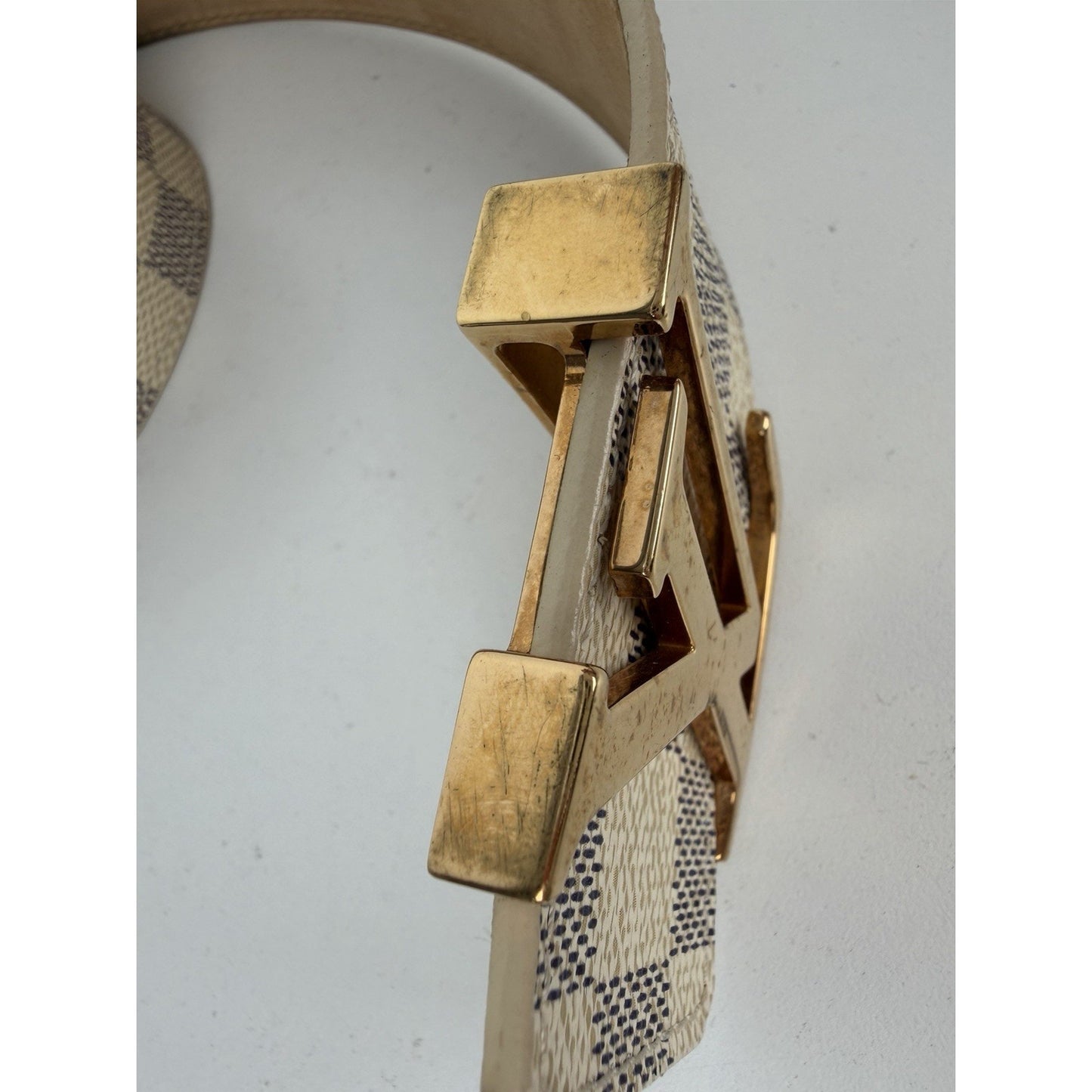 Louis Vuitton Initiales Belt 90-36 Damier Azur Canvas & Gold-Tone Hardware K1