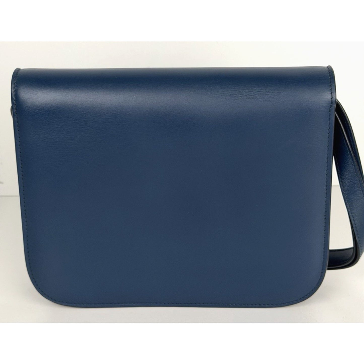 Celine Classic Box Bag Medium Blue Calfskin Leather Gold-Tone Hardware R1