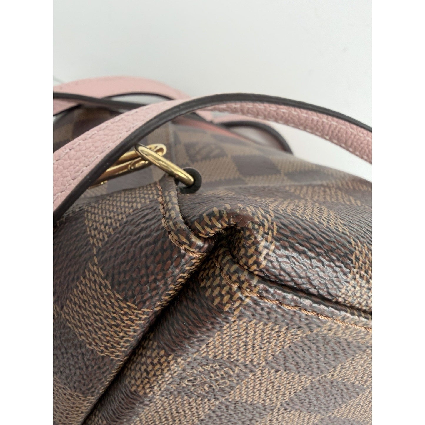 Louis Vuitton Clapton Backpack Damier Ebene Coated Canvas&Pink Leather Flap D8