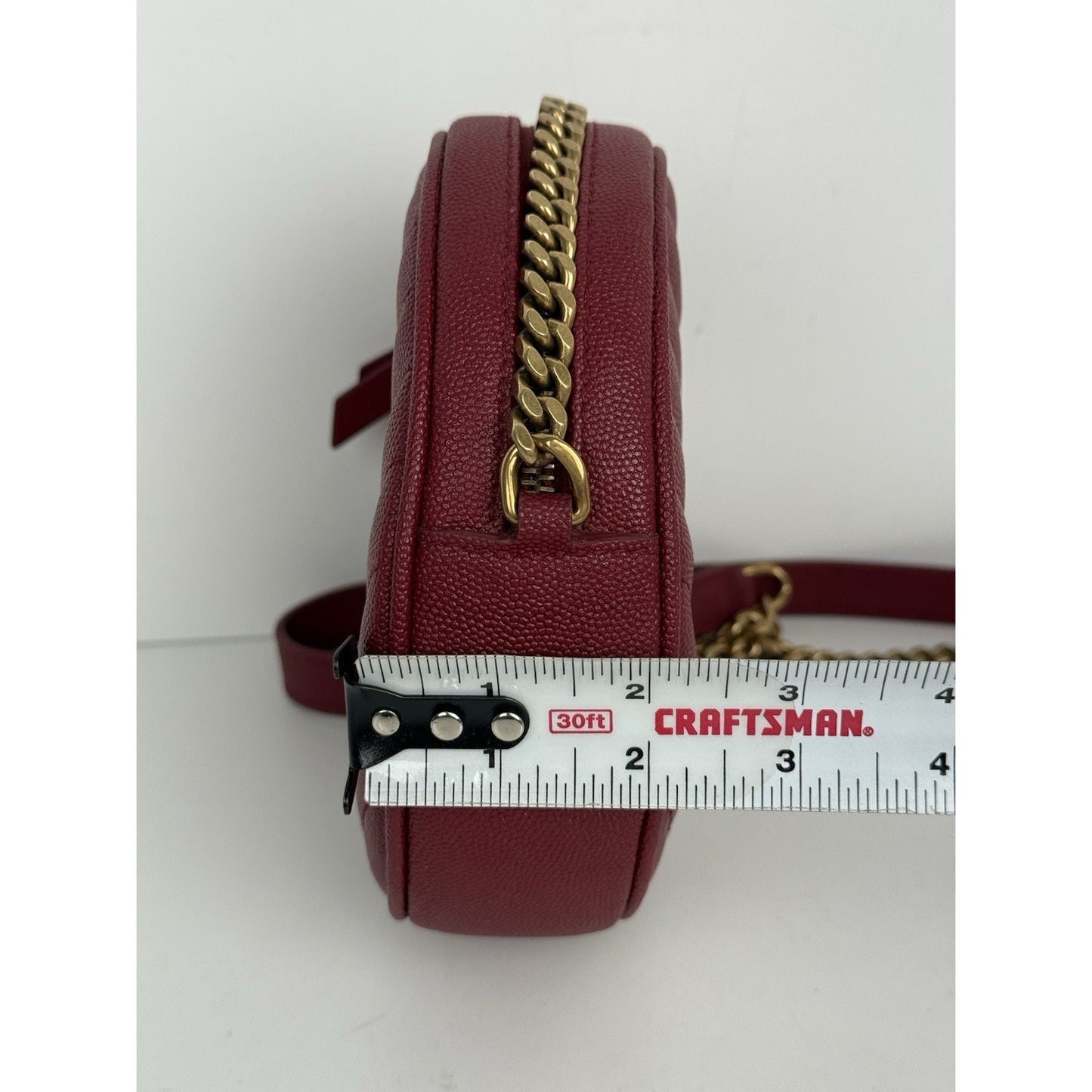 Saint Laurent Monogram Round Bag Burgundy with Gold Hardware