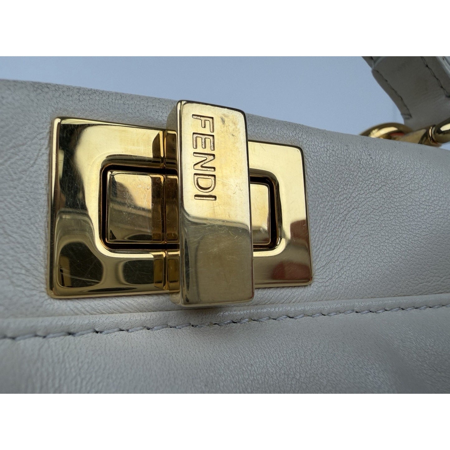 Fendi Nappa Rosebud Mini Peekaboo Iconic Satchel in White Lambskin Leather S09