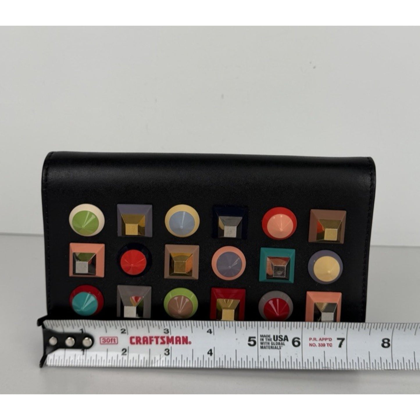 Fendi Vitello Liberty Tube Wallet on Chain Bag in Black Multi-Colored Studs S10
