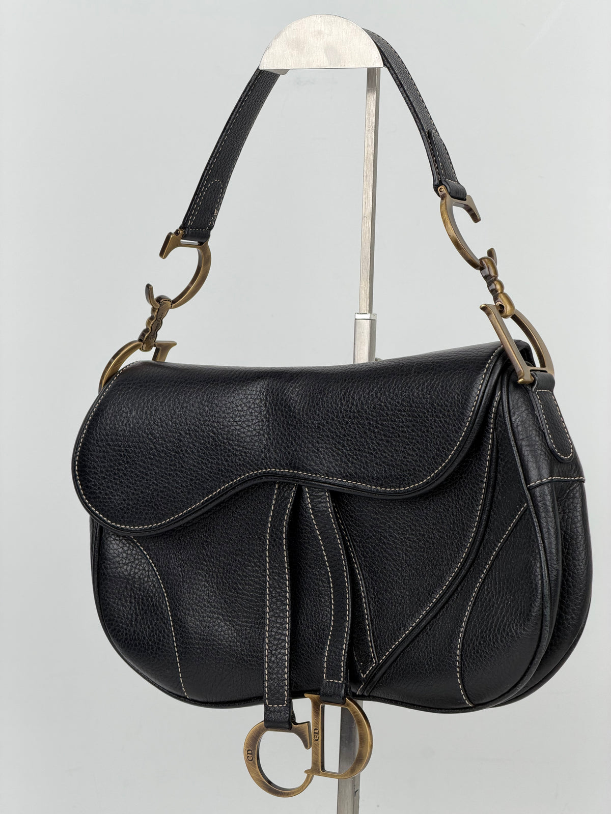 Christian Dior Double Saddle Bag in Black Leather YF1