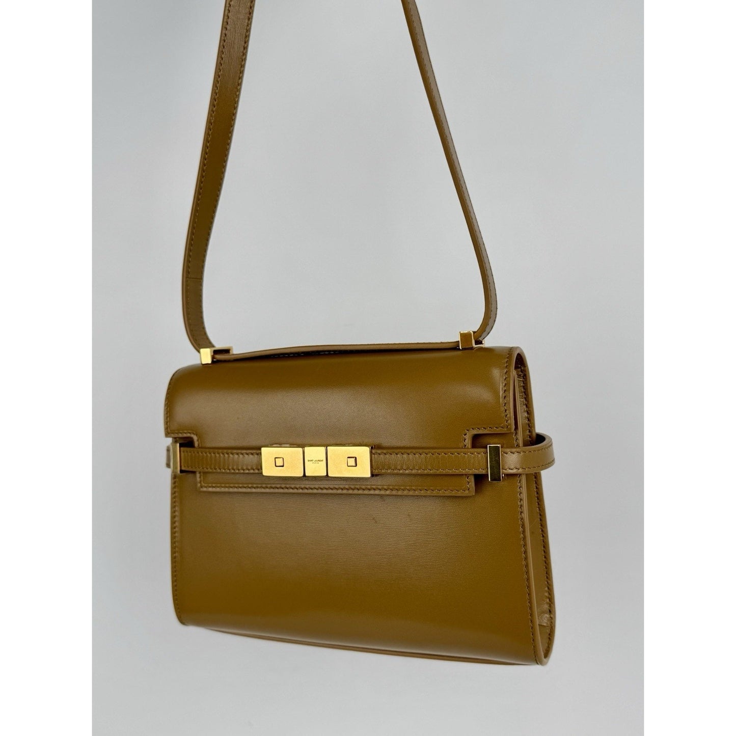 Saint Laurent Smooth Calfskin Mini Manhattan Shoulder Bag in Brown