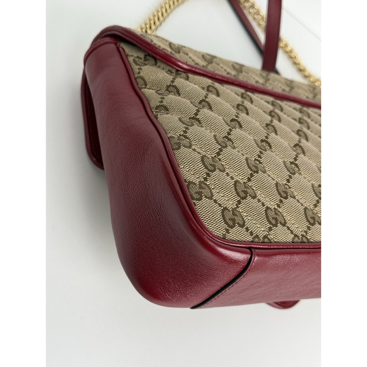 Gucci GG Marmont Monogram Matelassé Diagonal Shoulder Bag Beige and Red