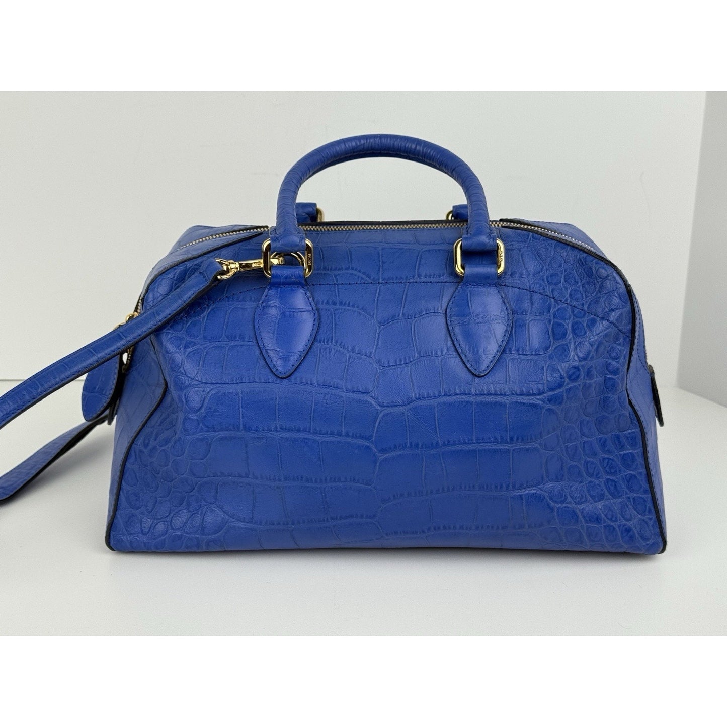MCM Hand Bag Blue Croc Embossed Leather 2way