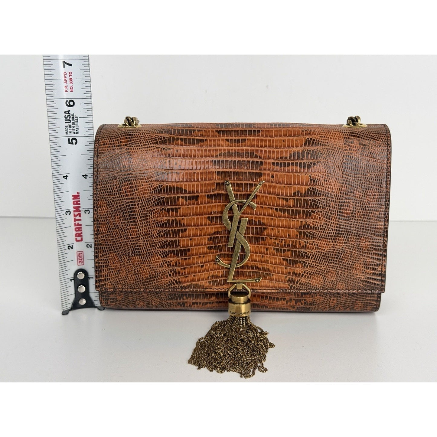Saint Laurent Kate Small Tassel Wallet on Chain in Lizard Embossed Leather C9