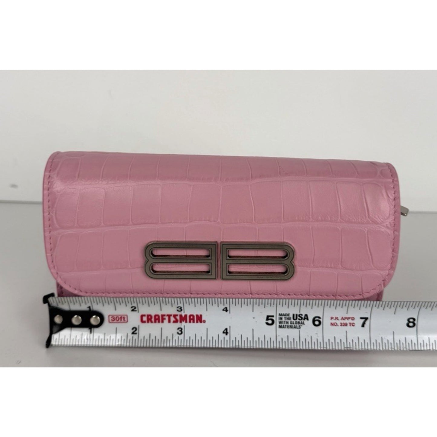 Balenciaga Gossip Wallet on Chain Bag Pink Crocodile Calfskin Silver HW S01