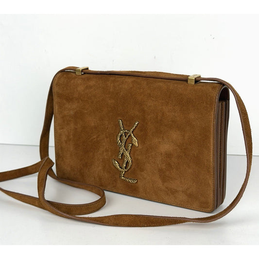 Saint Laurent Dylan Shoulder Bag Small in Brown Suede and Gold-Tone Hardware