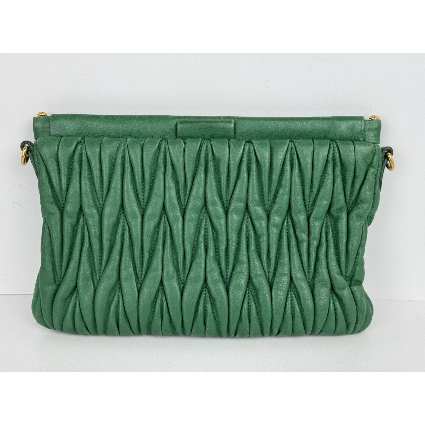 Miu Miu Green Matelasse Leather Clutch Bag Gold Hardware