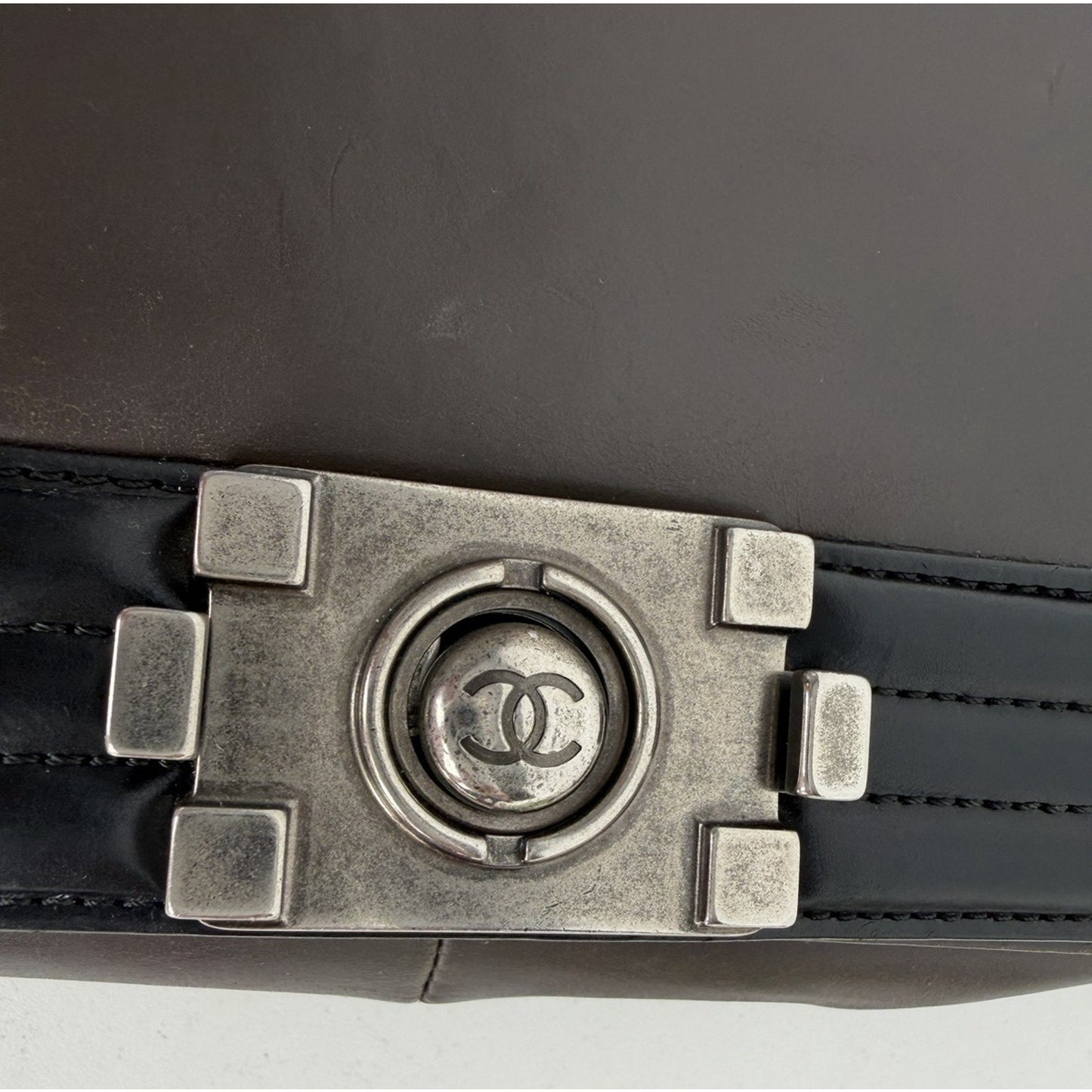 Chanel Boy Flap Bag Glazed Calfskin Large in Brown and Black 2011 B1