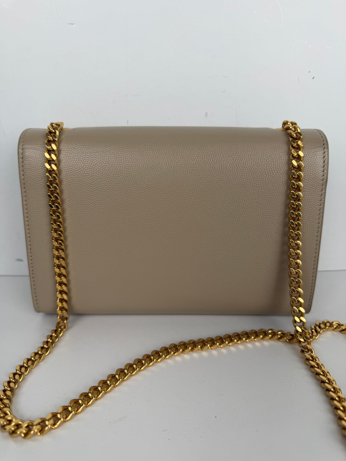 Saint Laurent Kate Chain Bag Small in Beige Grain de Poudre Embossed Leather YS