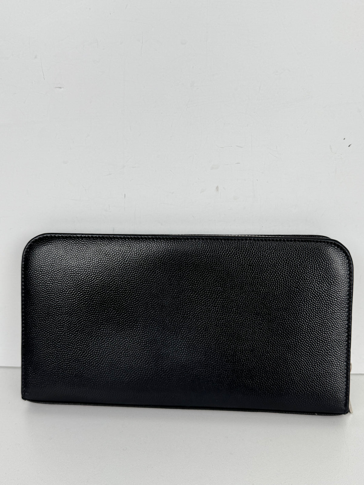 Saint Laurent Zip Around Wallet in Black Grain de Poudre Embossed Leather K3
