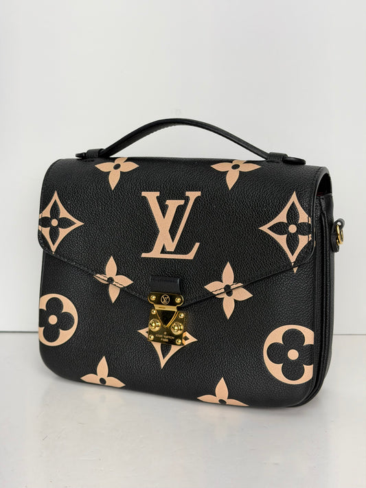 Louis Vuitton Pochette Metis Bag in Black & Beige Giant LV Monogram Empreinte Leather NFC YE5