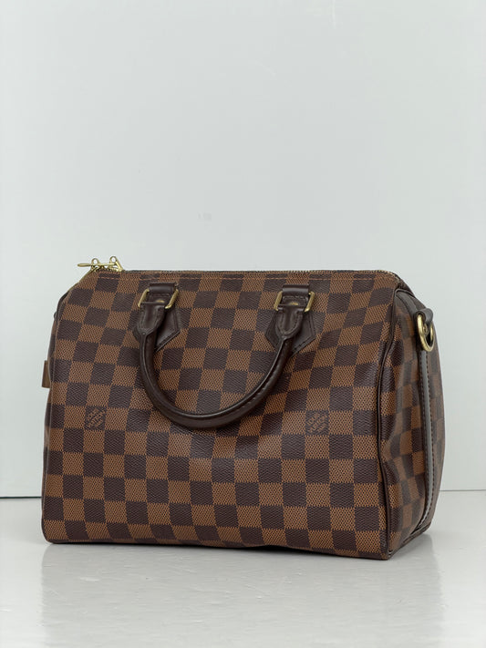 Louis Vuitton Speedy 25 Top Handle Bag in Brown Coated Canvas 2018 YE9