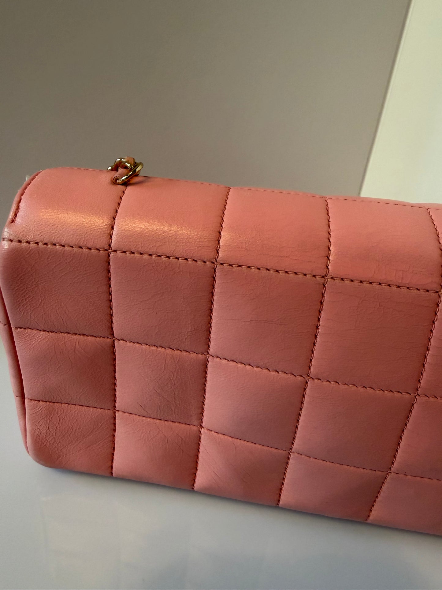 Chanel Lambskin Quilted Mini Chocolate Bar Camellia Flap Pink E1