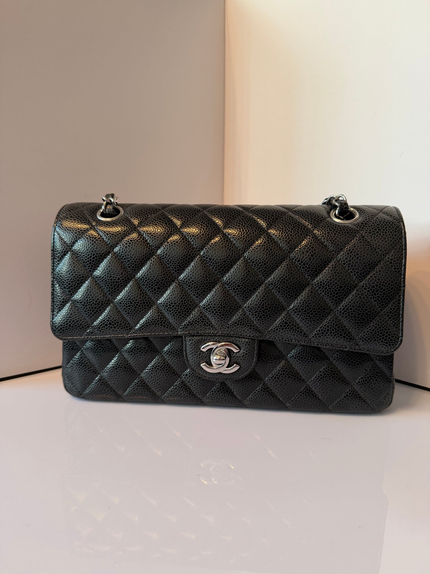 Chanel Timeless Classic Double Flap Medium Caviar Leather Bag Black