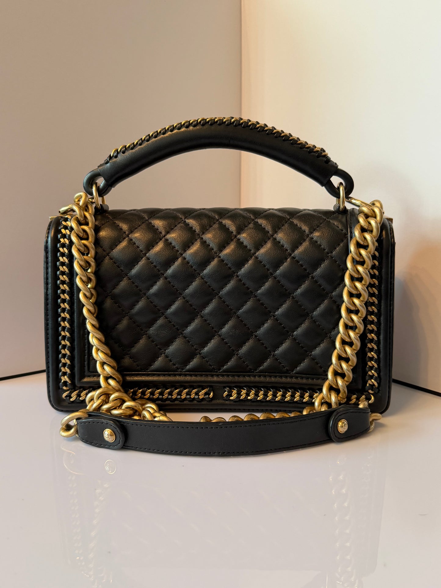 Chanel Quilted Medium Interwoven Chain Top Handle Boy Bag