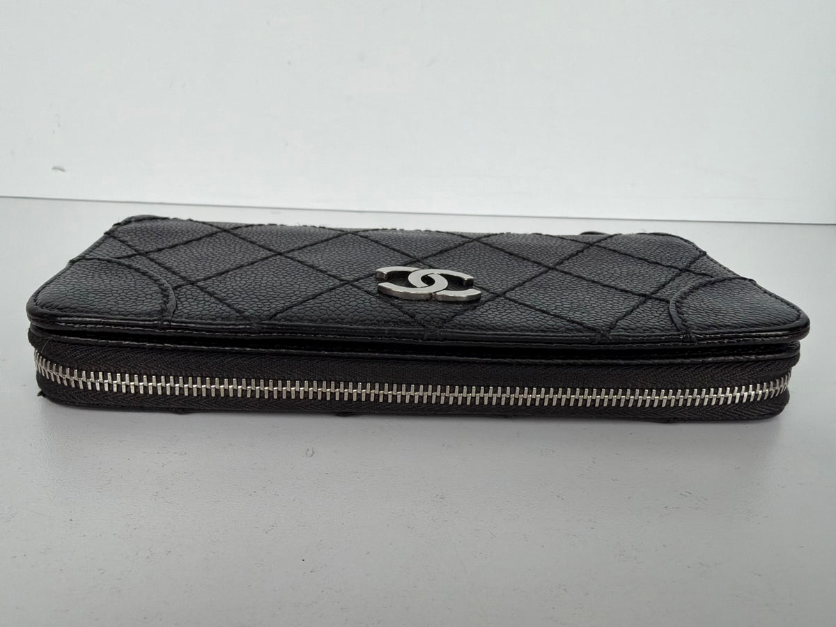 Chanel Quilted Caviar Leather Long Wallet in Black CC Logo 2006 K3