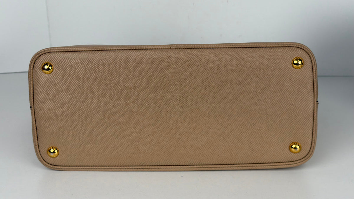 Prada Double Tote Medium Bag in Beige Saffiano Leather