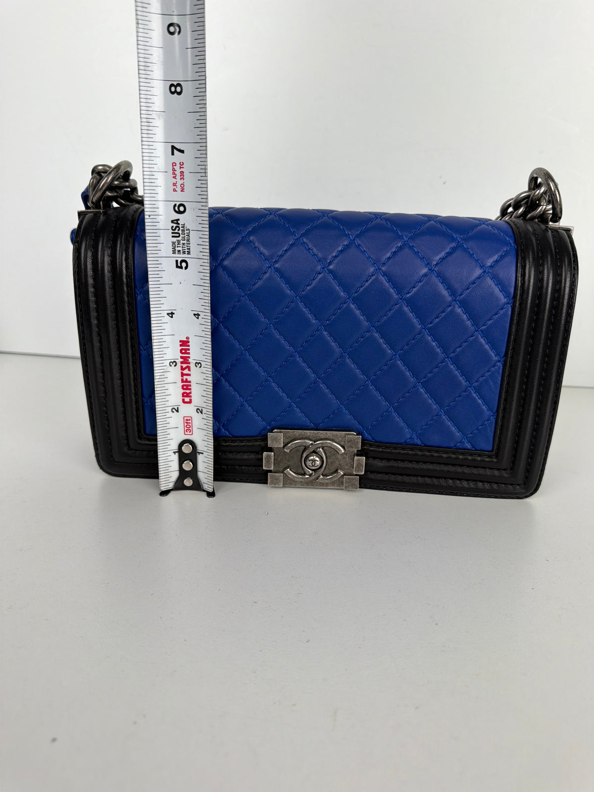 Chanel Medium Boy Bag in Blue & Black Quilted Lambskin Leather 2014 D8