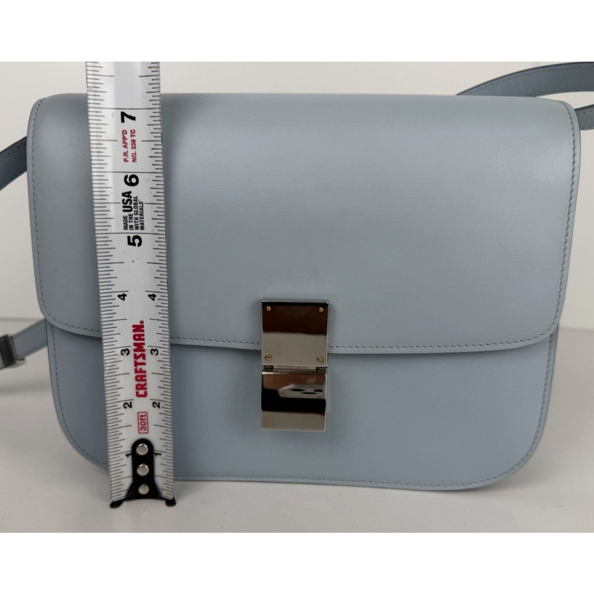Celine Classic Box Bag Shoulder BagMedium in Light Blue Calfskin Leather C3