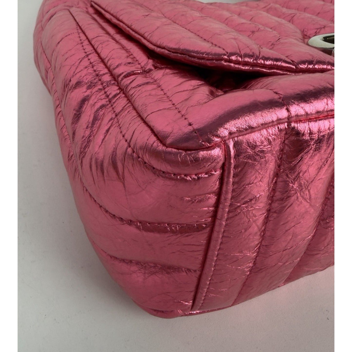Balenciaga Monaco Small Sling Bag in Metallized Quilted Pink Calfskin E6
