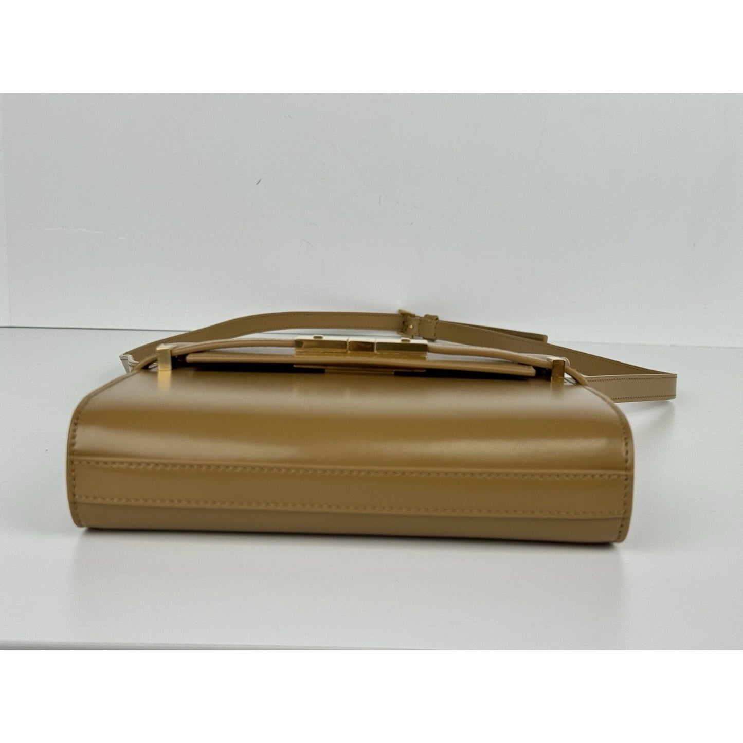 Saint Laurent Smooth Calfskin Mini Manhattan Shoulder Bag in Brown