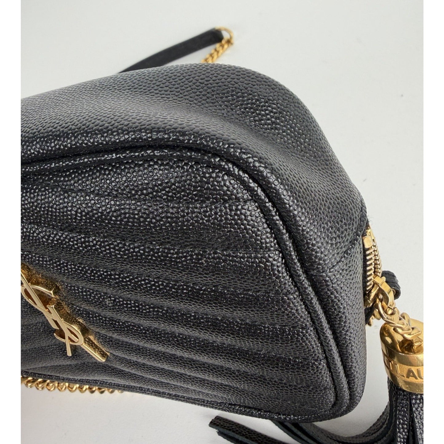 Saint Laurent Lou Mini Camera Bag in Black Grain Leather with Tassel Detail S08