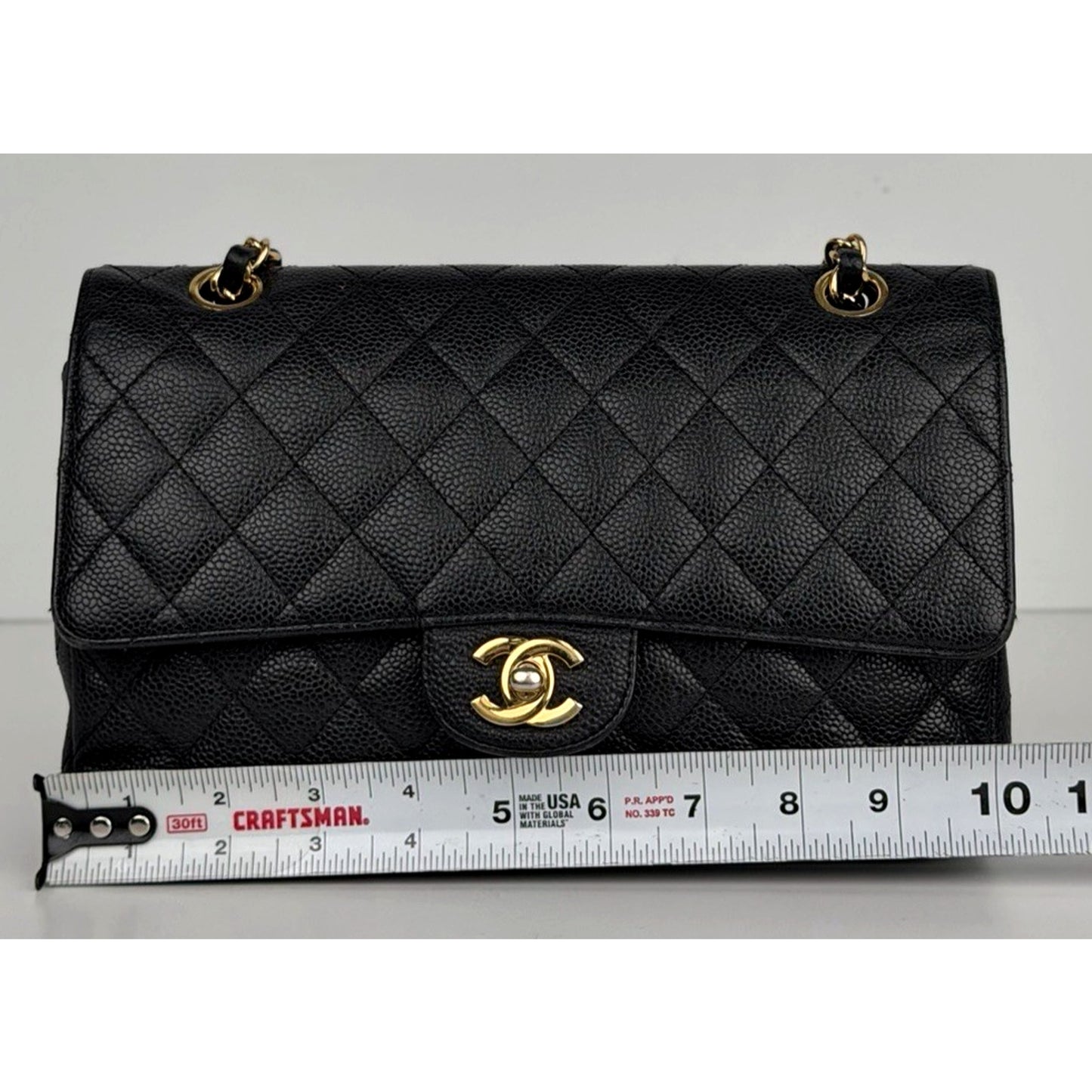 Chanel Classic Double Flap Medium Bag in Black Quilted Caviar Leather E-5