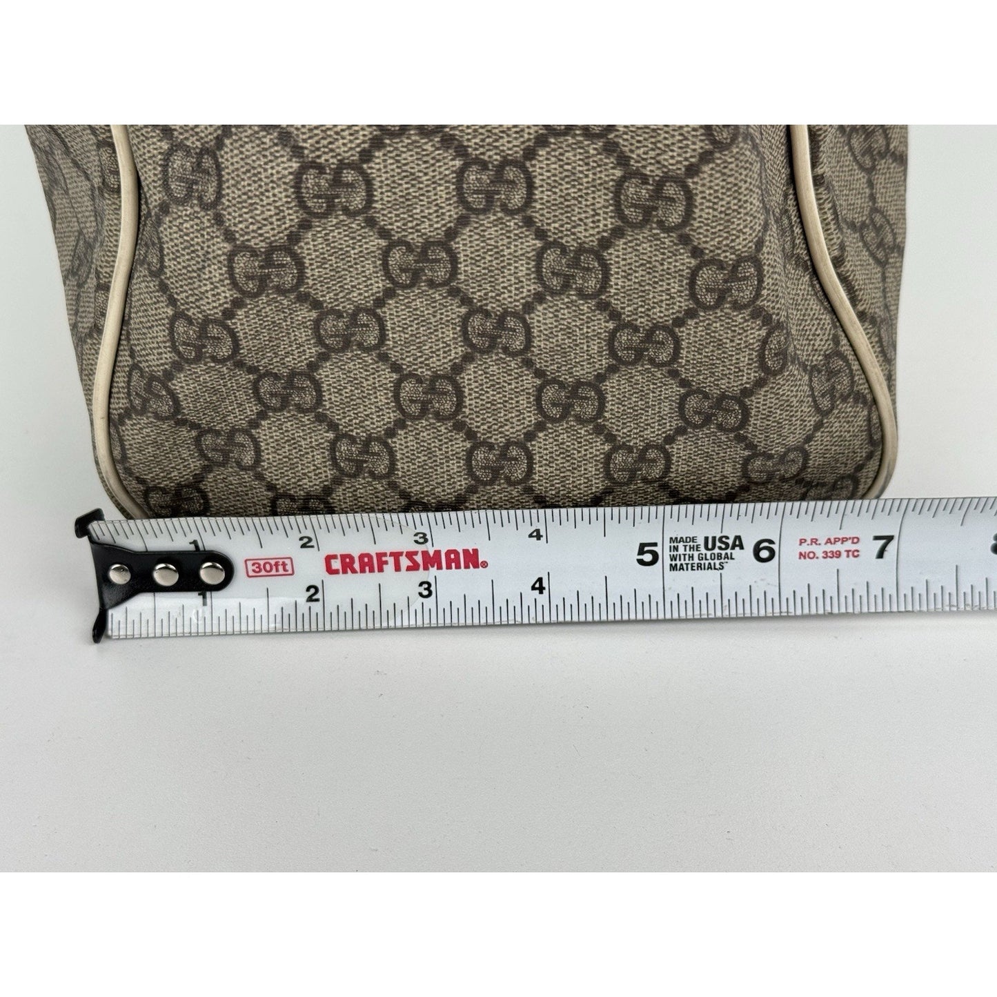 Gucci GG Supreme Medium Joy Boston Bag Brown Canvas White Leather Trim