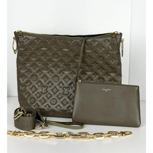 Louis Vuitton Coussin MM Hobo Bag In Green Monogram Empreinte Leather NFC D4