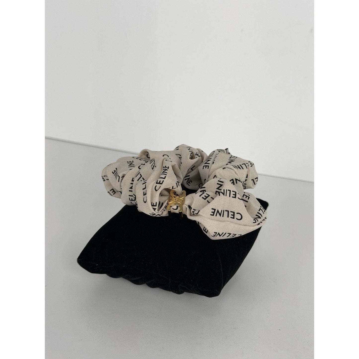 Celine Rayure Scrunchie in Silk and Brass with a Gold Finish