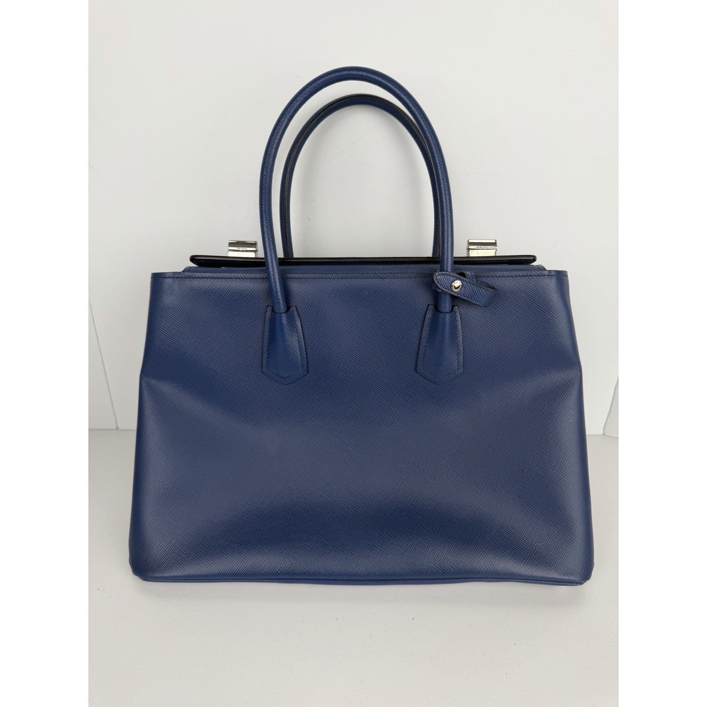 Prada Twin Tote Top Handle Bag Large in Blue Saffiano Cuir Leather S